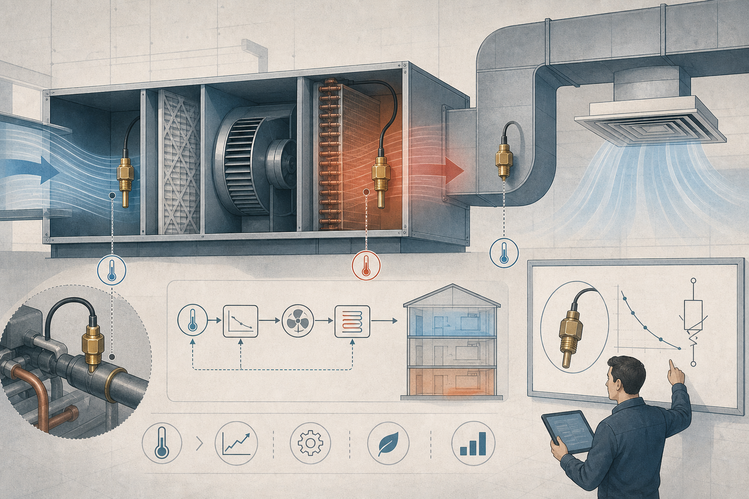 Editorial illustration for NTC Temperature Sensor Designs for HVAC Performance