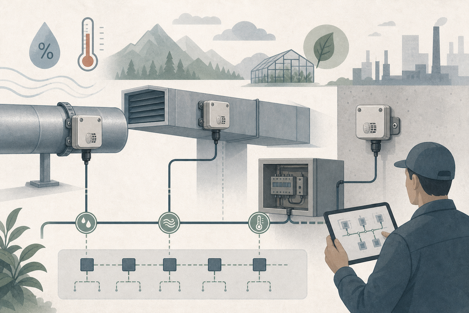 Editorial illustration for RS485 Modbus Temperature Sensor Variants for Environmental Monitoring