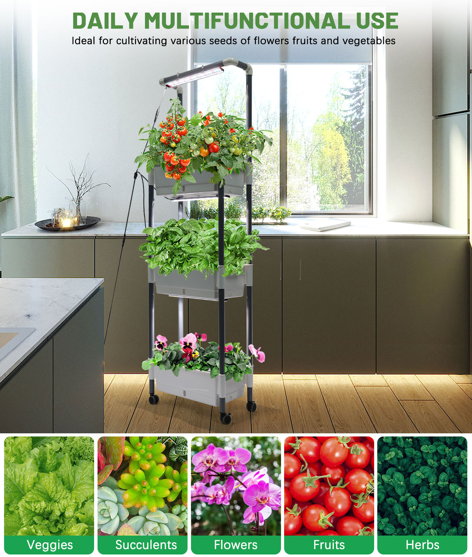 EDKFARM 3 Tier Raised Home Indoor Herb Planter Self Watering Pot Vertical Garden System,EDKFARM Grow Light System