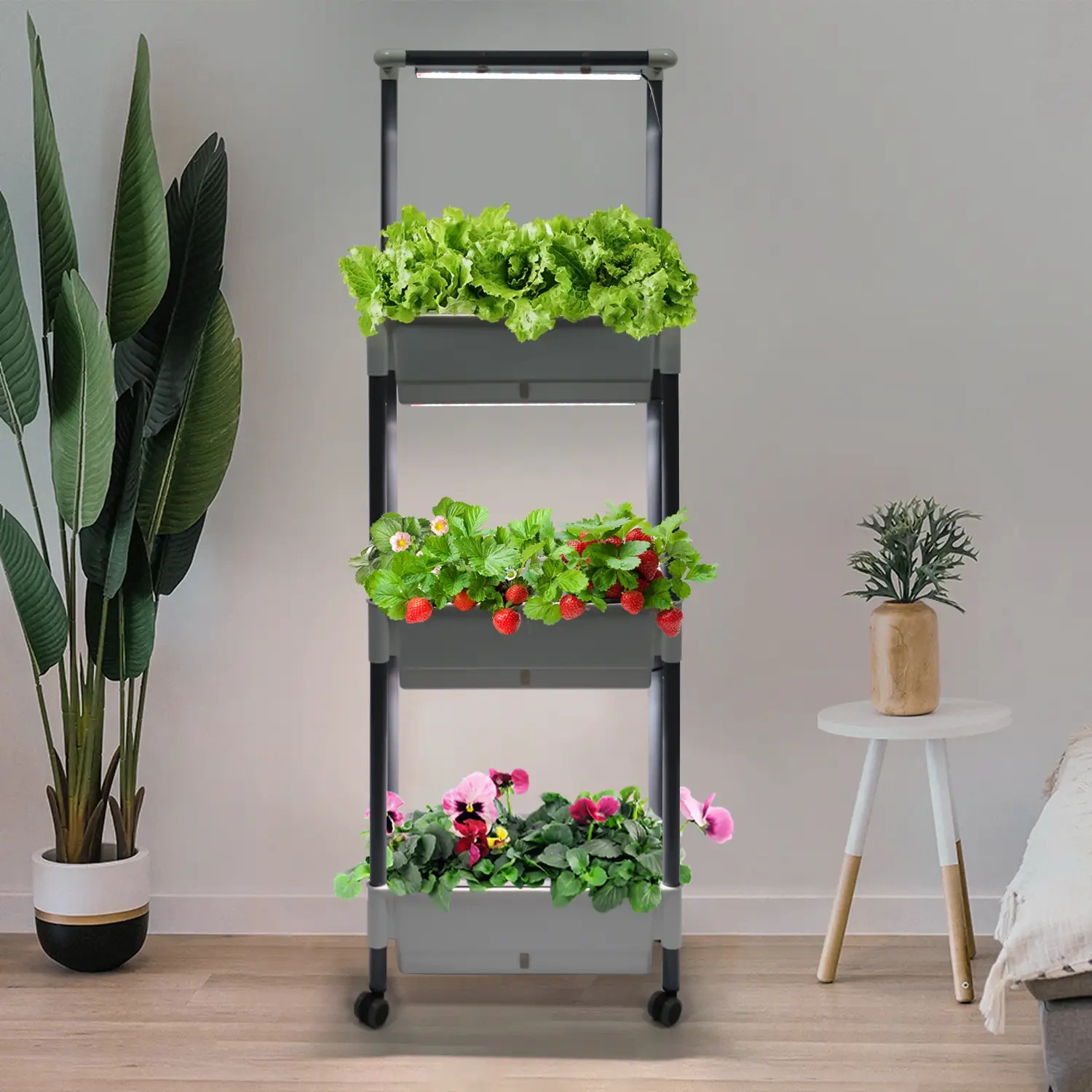3 Tiered Raised Home Micro Farm Smart Garden Planter Box Stand Indoor Herb Plant Growing System,EDKFARM Grow Light System