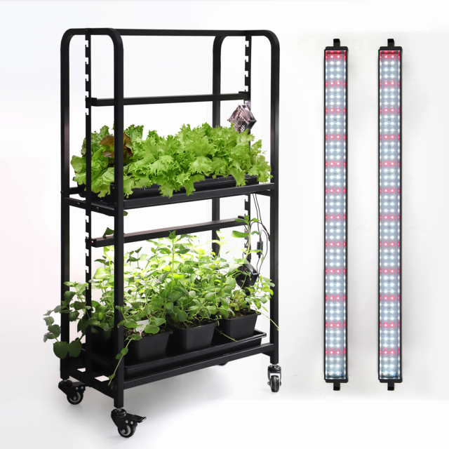 1.15m Two-Tier Adjustable LED Grow Light Rack with Dual 16W Bars – Indoor Vegetable and Herb Growing Stand,EDKFARM Grow Light System