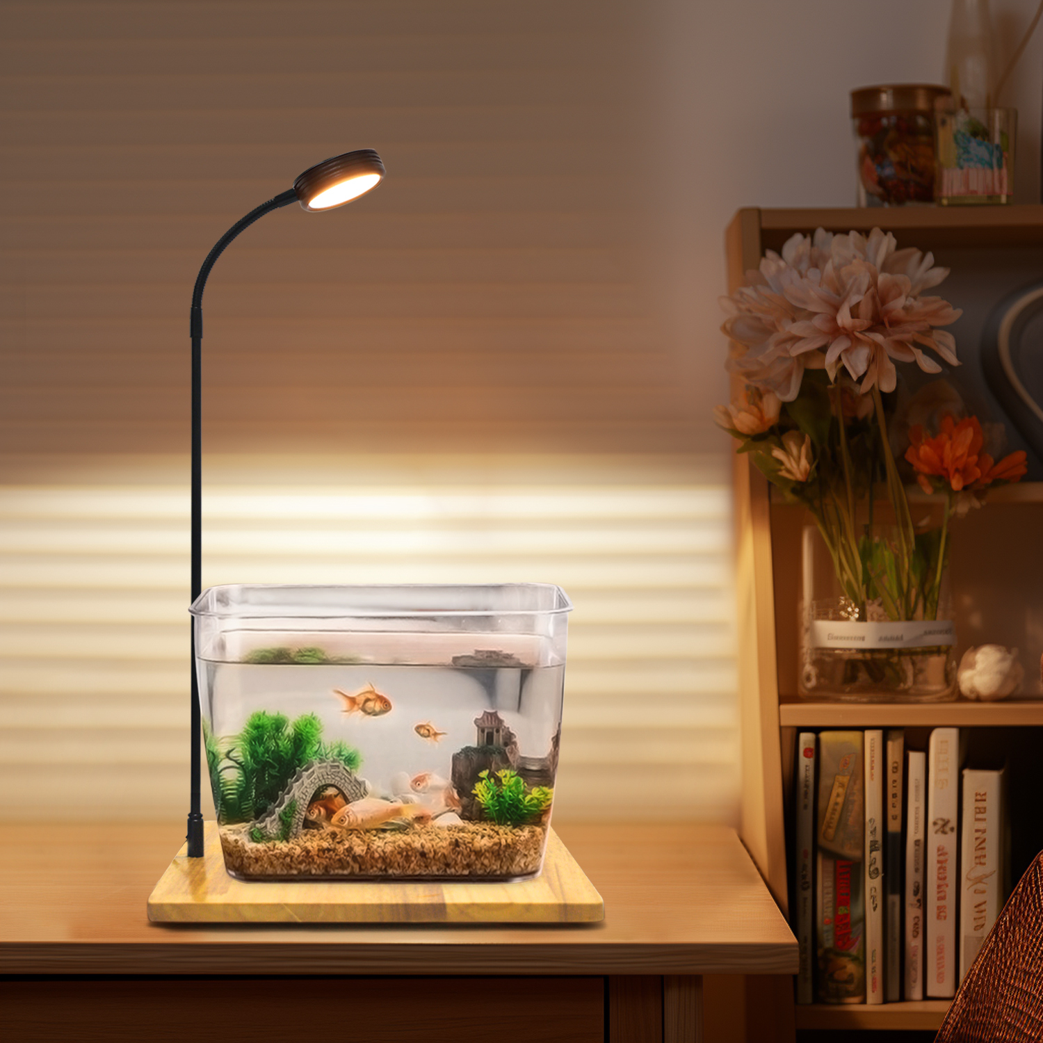 Full Spectrum Micro Landscape LED Illumination Lamp Bamboo Grow Light Stand with Bamboo Board,EDKFARM Grow Light System
