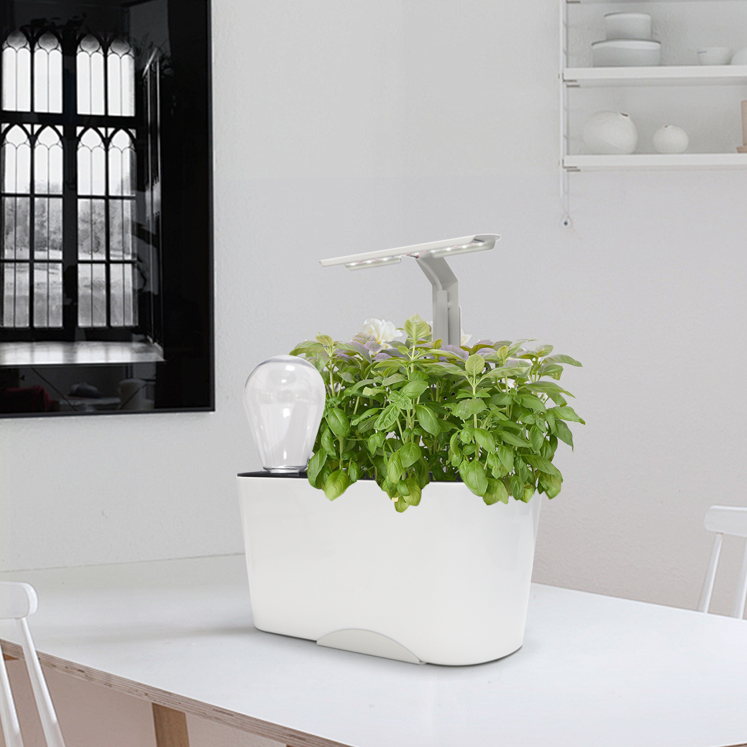 Smart Self-Watering Planter with Full-Spectrum LED Grow Light – Effortlessly Grow Basil, Mint & Lettuce Indoors,EDKFARM Grow Light System