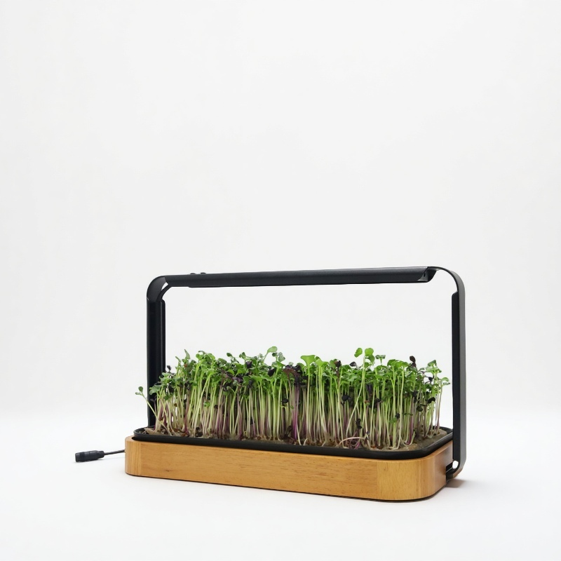 Mini Indoor Wood Grain Hydroponic Planter Kit – Customizable LED Grow Light System for Herbs, Leafy Greens & Seedlings,EDKFARM Grow Light System