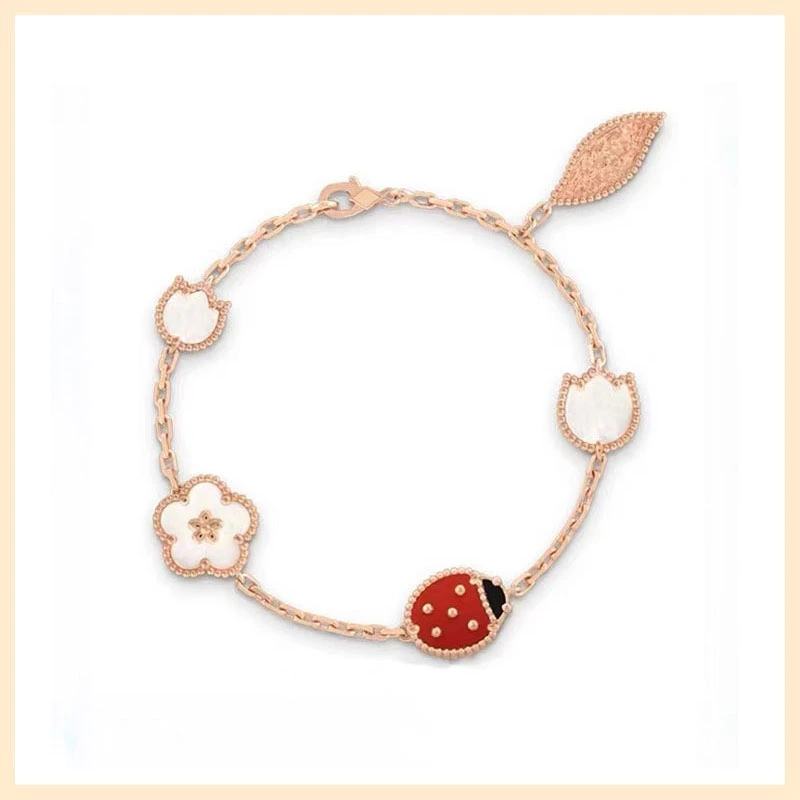 Ladybug white Fritillaria flower bracelet luxury bracelet top quality clover bracelet rose gold color