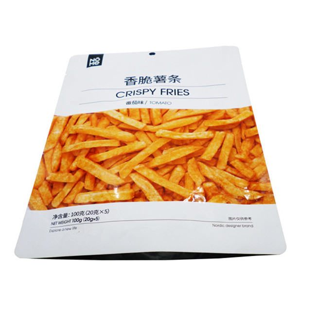 Nitrogen Filling Food Packaging Bags Crispy Fries 100g Aluminium Foil Stand Up Pouch