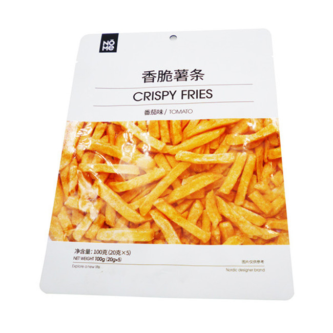 Nitrogen Filling Food Packaging Bags Crispy Fries 100g Aluminium Foil Stand Up Pouch