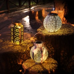 Solar powered lamp, European projection lamp, hollow out lamp, outdoor villa terrace decoration, wrought iron lantern