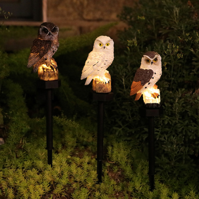 Outdoor Garden Owl LED Solar Light Courtyard Simulation Animal Resin Lawn Plug in Light
