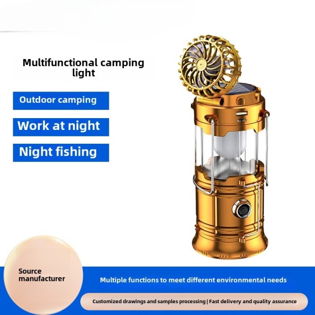 Solar powered fan camping light, outdoor tent light, multifunctional emergency light, extendable lighting fixture