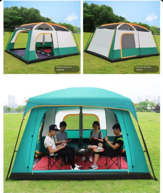 Outdoor Tent with Two Rooms and a Living Area, Large Space Camping Gear, Portable Foldable, Sun and Rain Protection for Park Picnics