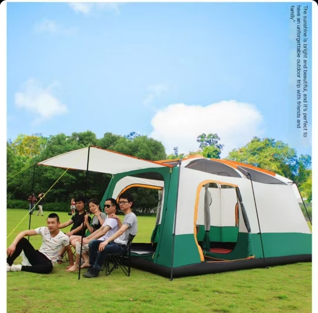 Outdoor Tent with Two Rooms and a Living Area, Large Space Camping Gear, Portable Foldable, Sun and Rain Protection for Park Picnics