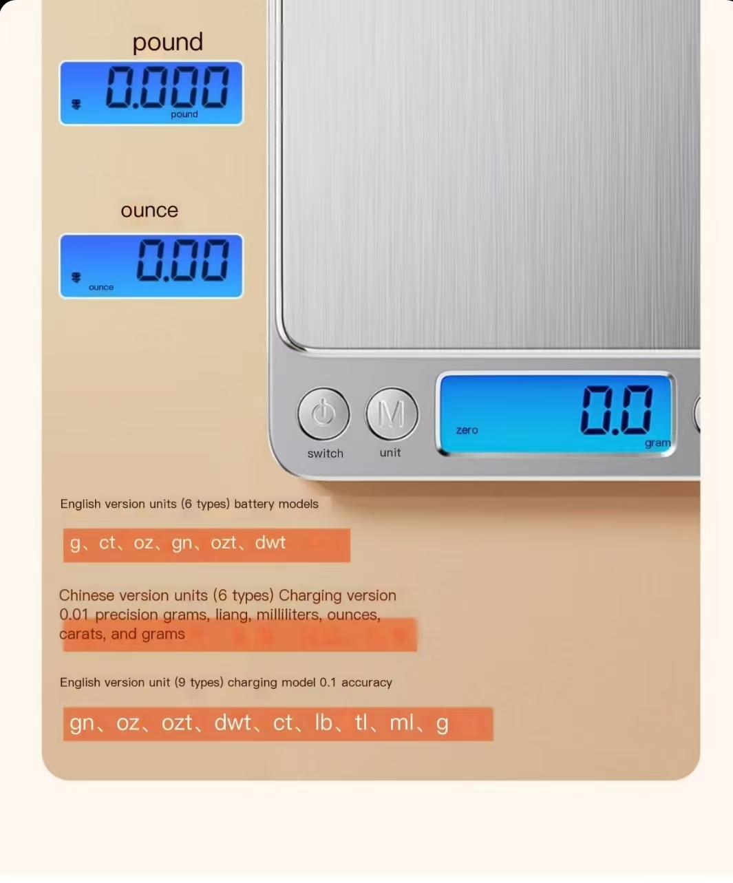 Small electronic scale, gram scale, high-precision electronic scale, precise kitchen and baking scale for home and business food weighing