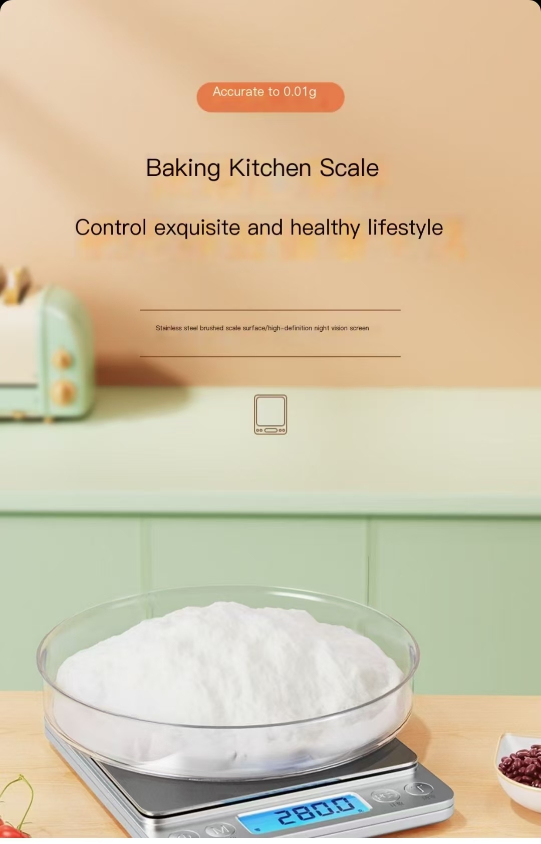 Small electronic scale, gram scale, high-precision electronic scale, precise kitchen and baking scale for home and business food weighing