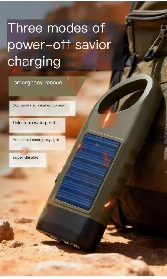 Earthquake Disaster Prevention Multifunctional Camping Emergency Light Outdoor Lighting Rechargeable Solar Hand-Crank Flashlight