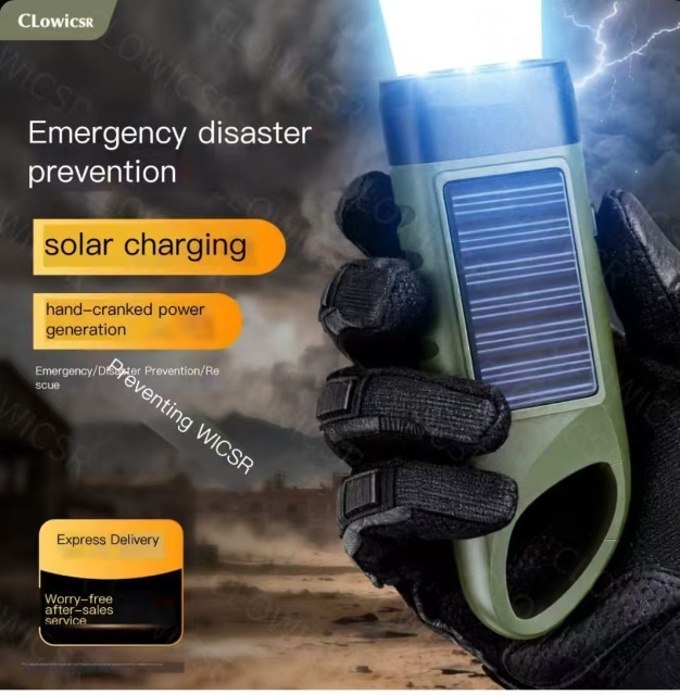 Earthquake Disaster Prevention Multifunctional Camping Emergency Light Outdoor Lighting Rechargeable Solar Hand-Crank Flashlight