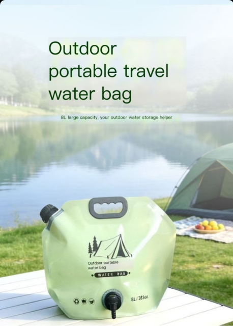 Essential outdoor travel water storage bag, portable outdoor water bag, 8-liter large capacity bag with faucet valve