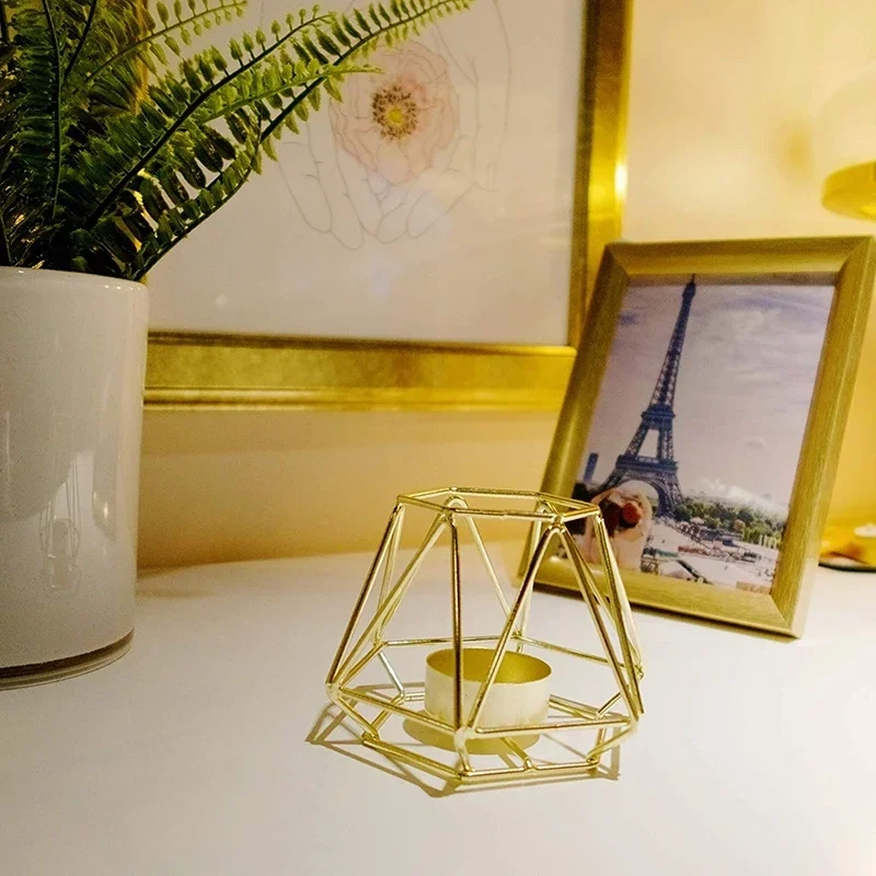 Gold Geometric Metal Tealight Candle Holders for Living & Bathroom Decorations  Centerpieces for Wedding&Dining Mood Candlestick