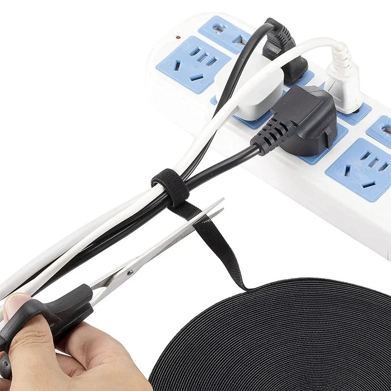 5M Reusable Fastening Tape Cable Ties Double Side Hook Roll Hook and Loop Straps Wires Cords Organizer