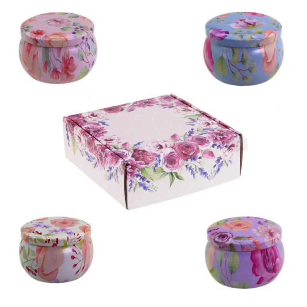 4pcs/set, Scented Candles Gift Box, Exquisite Pattern Soy Wax Candles, Aromatherapy Stress Relief For Home Room Decor