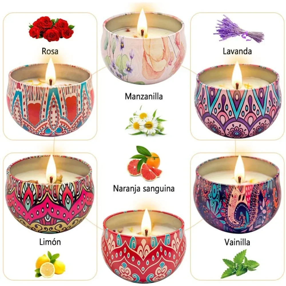 4pcs/set, Scented Candles Gift Box, Exquisite Pattern Soy Wax Candles, Aromatherapy Stress Relief For Home Room Decor