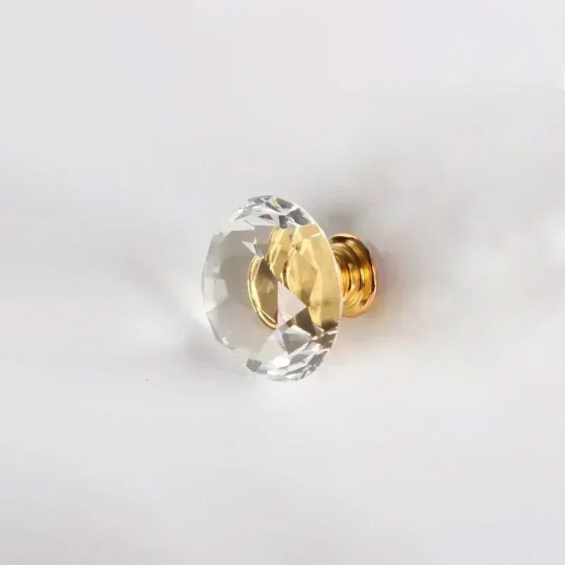 Gold Base Diamond Shape Design Crystal Glass Knobs Cupboard Pulls Drawer Knobs Kitchen Cabinet Handles Furniture Handle luxury