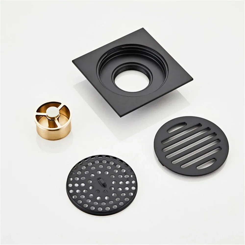 Floor Drain Hotaan Anti-odor Matte Black Bathtub Shower Drainer Floor 10cm Brass Square Floor Shower Drain Waste Grate Drain