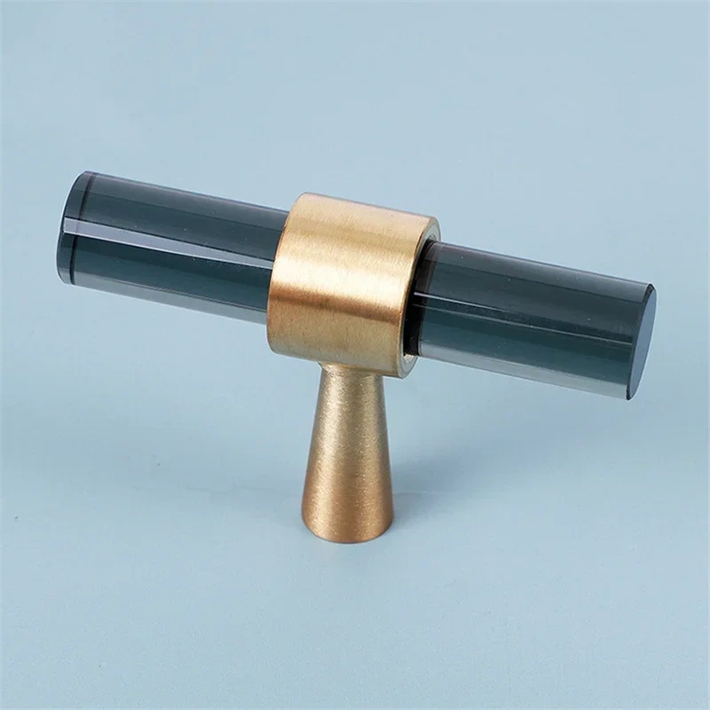 Nordic Creative Brass Natural Crystal Handle INS Clothes Cupboard Door Wardrobe T Bar Knob Furniture DIY Single Hole Handles
