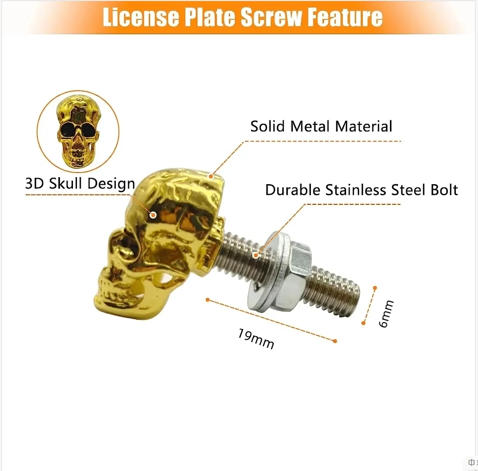4pc cool Truck License Plate Frame Screws  Motor License Plate Bolts Stainless Steel Spikes Fastener for Car Motorbike Trim Kits