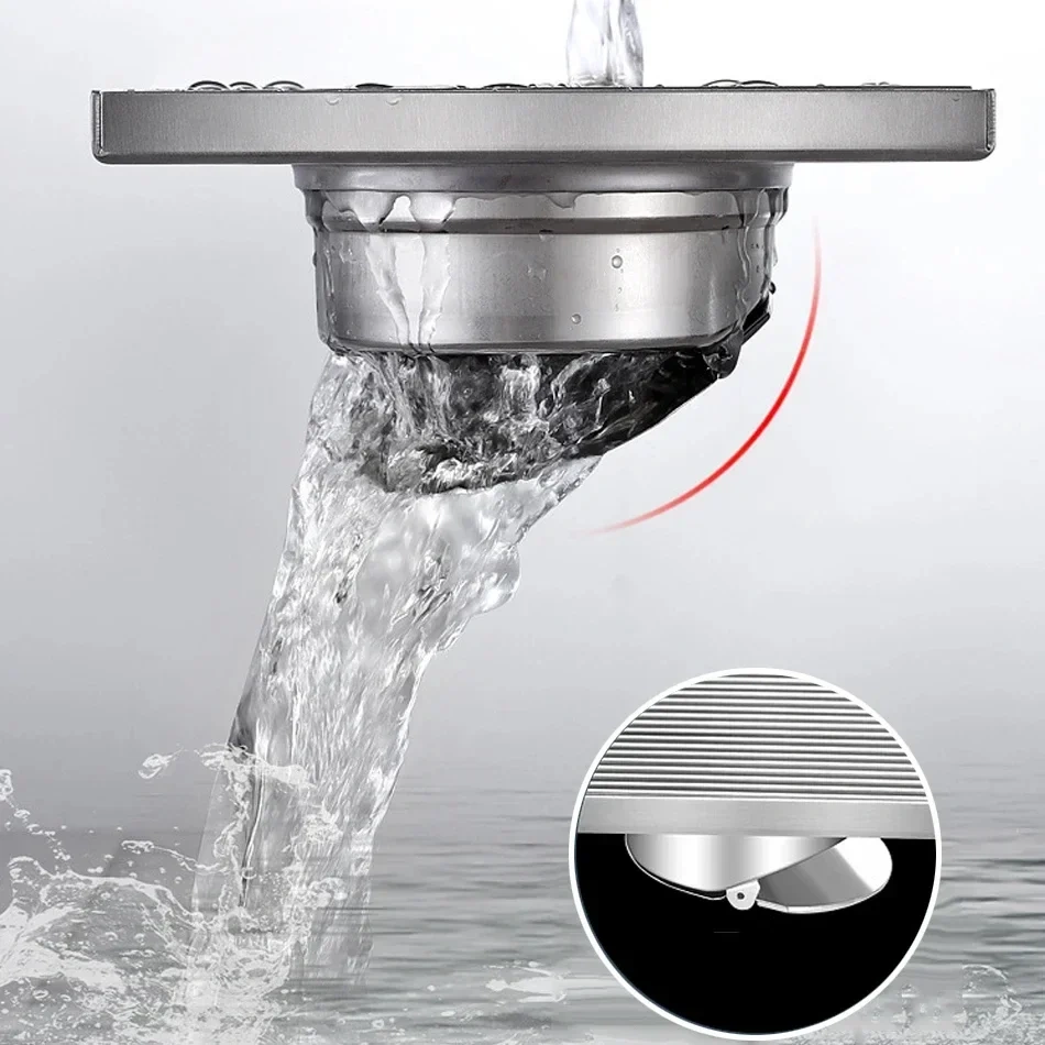 Floor Drains Cover 10/12/15/20cm,304 Stainless Steel Brushed Square Anti-odor Bathroom Shower Drainage Floor Drains， 싱크대