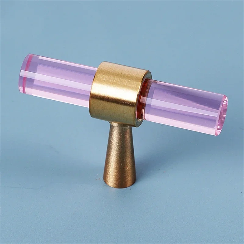 Nordic Creative Brass Natural Crystal Handle INS Clothes Cupboard Door Wardrobe T Bar Knob Furniture DIY Single Hole Handles
