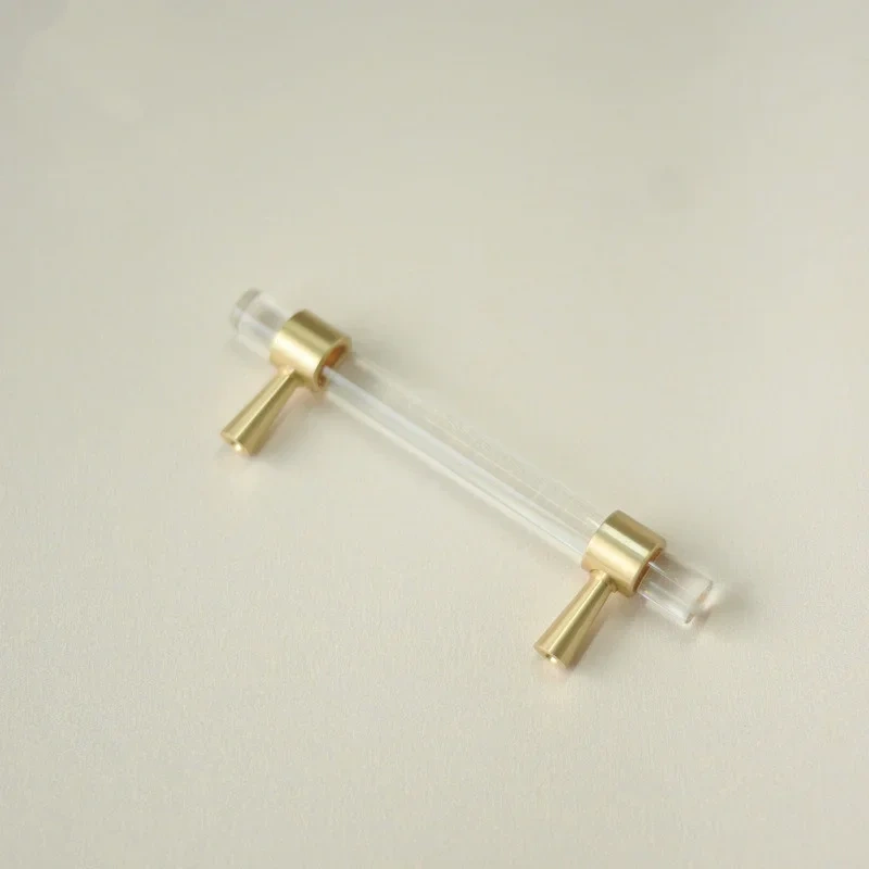Nordic Creative Brass Natural Crystal Handle INS Clothes Cupboard Door Wardrobe T Bar Knob Furniture DIY Single Hole Handles