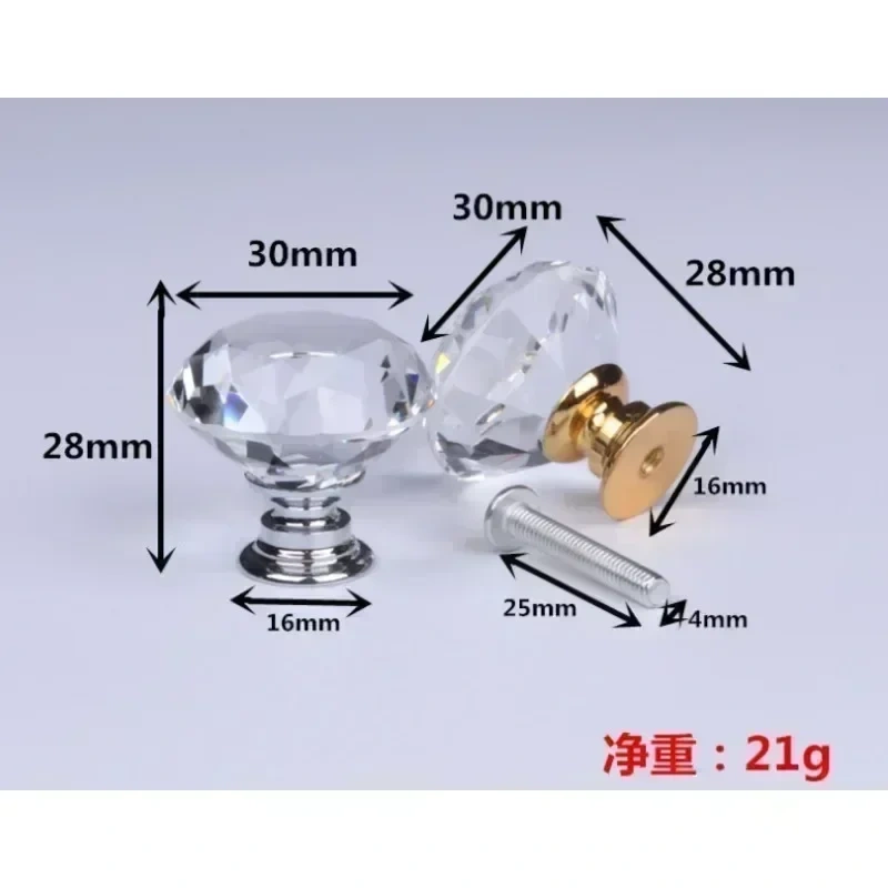 Gold Base Diamond Shape Design Crystal Glass Knobs Cupboard Pulls Drawer Knobs Kitchen Cabinet Handles Furniture Handle luxury