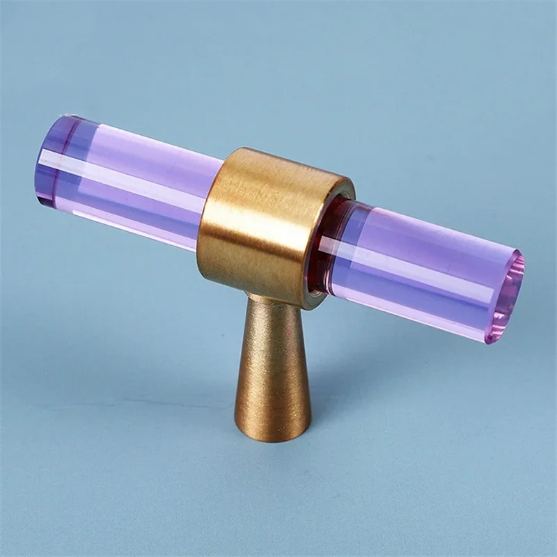Nordic Creative Brass Natural Crystal Handle INS Clothes Cupboard Door Wardrobe T Bar Knob Furniture DIY Single Hole Handles