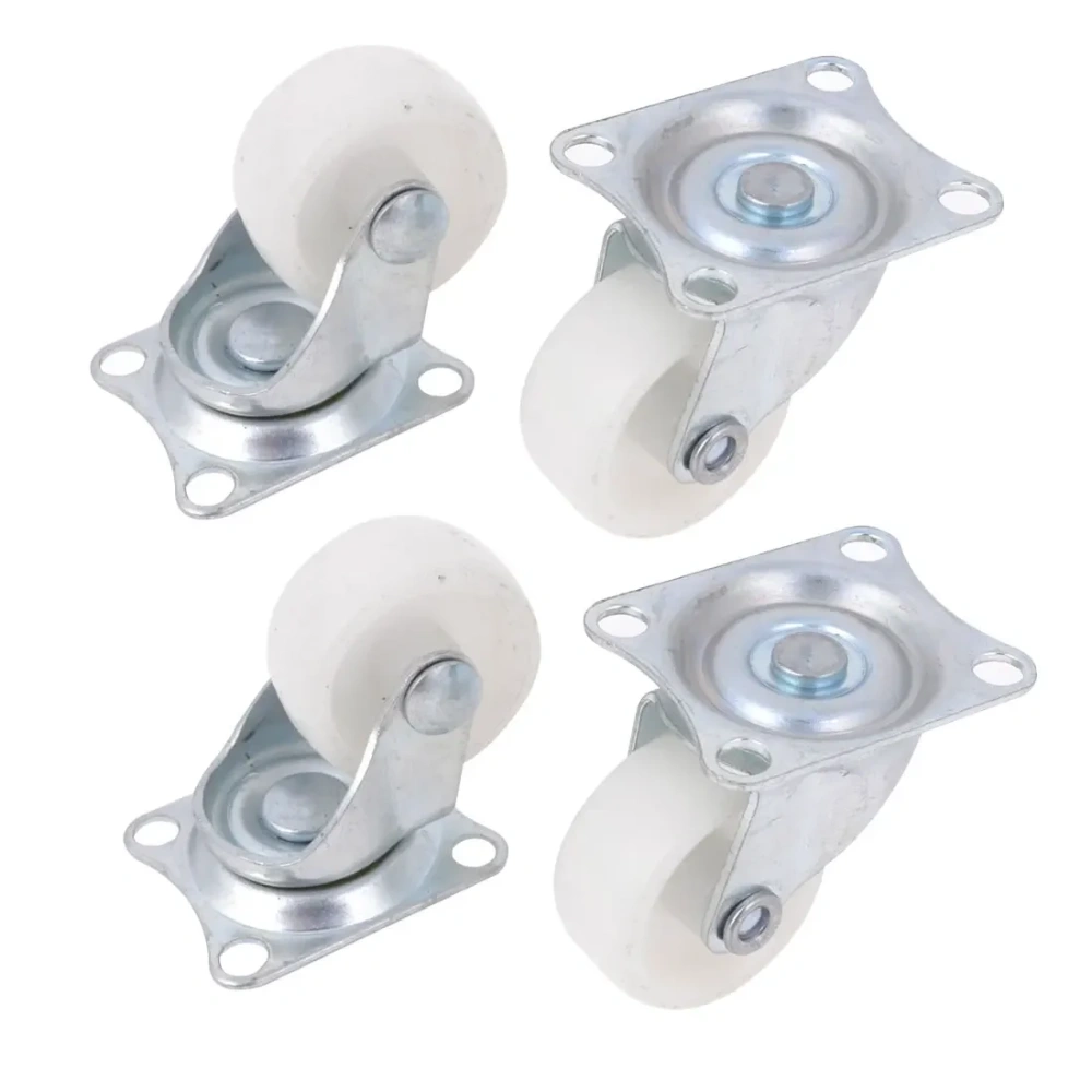 4 Pcs White 1.25" Single Wheel Light Duty Swivel Plate Plastic Rectangle Top Plate Move Flexible Light Duty Caster Wheel