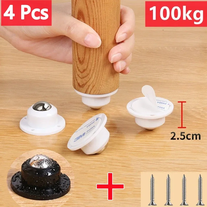 4 Pcs/lot Furniture Casters Wheels Steel Strong Load-bearing Universal Wheel Self Adhesive Heavy Duty Pulley 360° Rotation