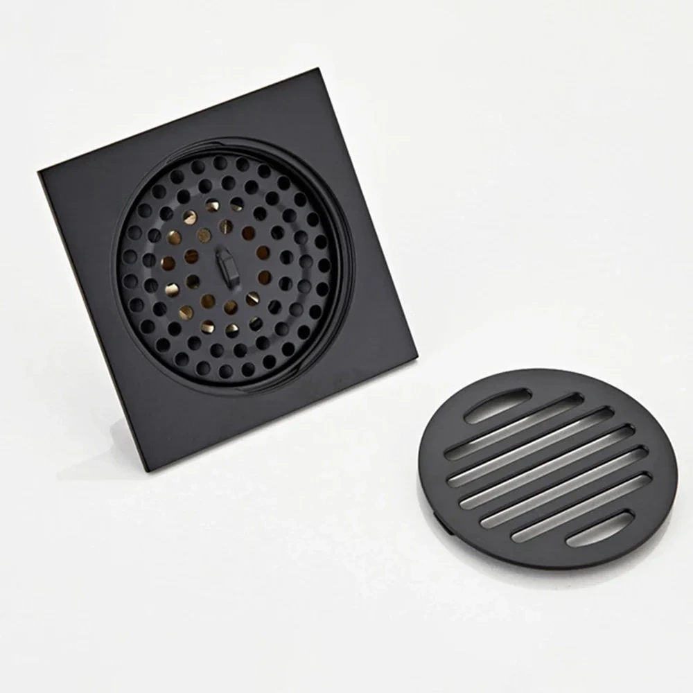Floor Drain Hotaan Anti-odor Matte Black Bathtub Shower Drainer Floor 10cm Brass Square Floor Shower Drain Waste Grate Drain