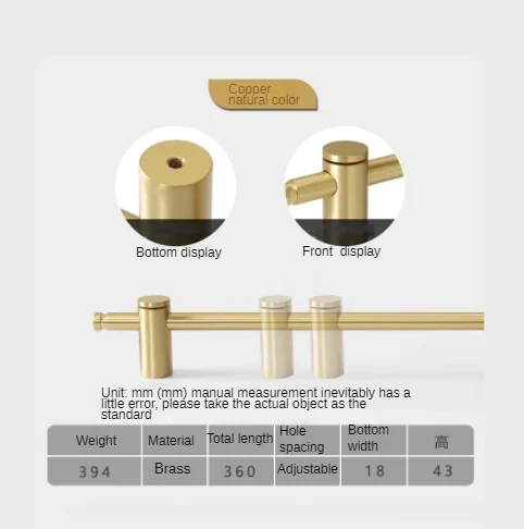 Adjustable！A Luxury Solid Brass Long Handle With Adjustable Pitch Modern Gold Wardrobe Cabinet Glass Door Handles Drawer Pulls