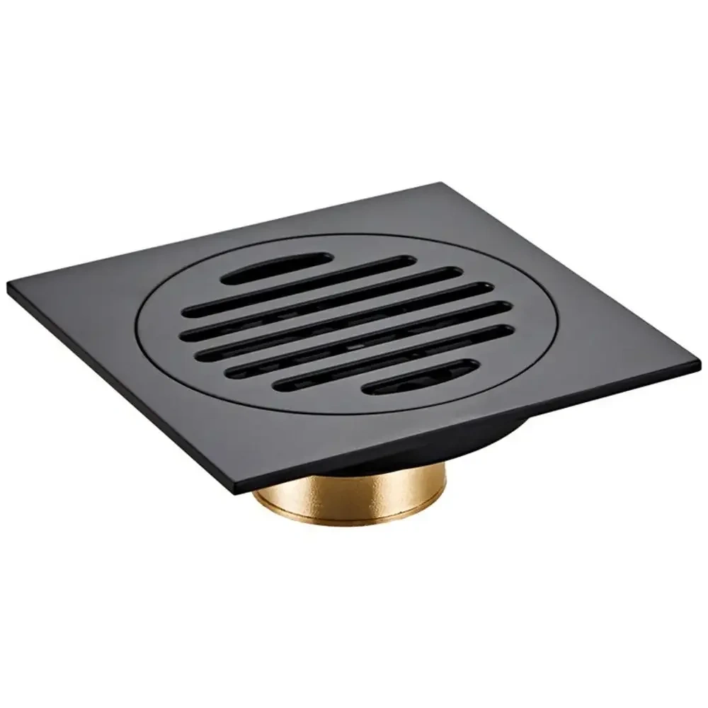 Floor Drain Hotaan Anti-odor Matte Black Bathtub Shower Drainer Floor 10cm Brass Square Floor Shower Drain Waste Grate Drain