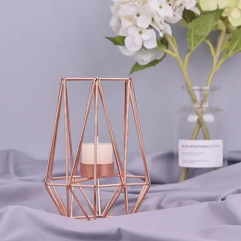 Gold Geometric Metal Tealight Candle Holders for Living & Bathroom Decorations  Centerpieces for Wedding&Dining Mood Candlestick