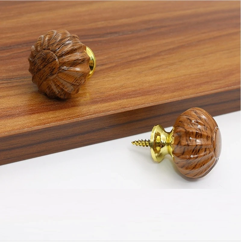 5pc Plastic imitation wood pumpkin handle, single-hole drawer cabinet door cabinet handle, furniture hardware handle