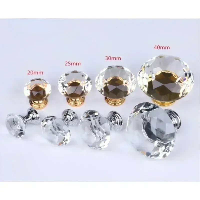 Gold Base Diamond Shape Design Crystal Glass Knobs Cupboard Pulls Drawer Knobs Kitchen Cabinet Handles Furniture Handle luxury