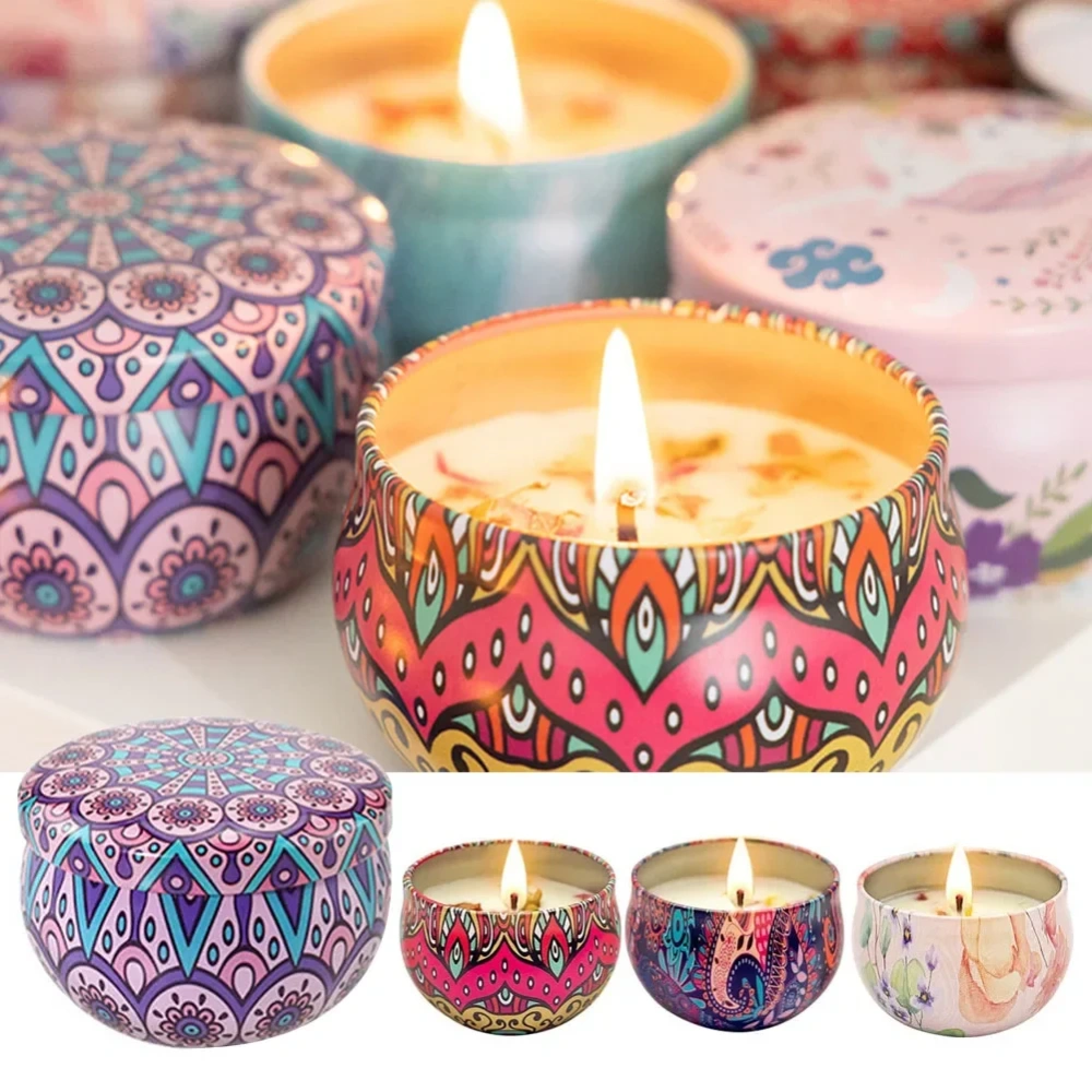 4pcs/set, Scented Candles Gift Box, Exquisite Pattern Soy Wax Candles, Aromatherapy Stress Relief For Home Room Decor