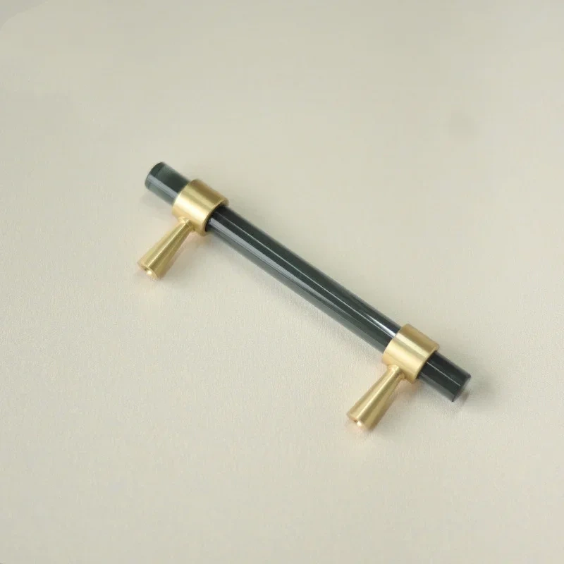 Nordic Creative Brass Natural Crystal Handle INS Clothes Cupboard Door Wardrobe T Bar Knob Furniture DIY Single Hole Handles