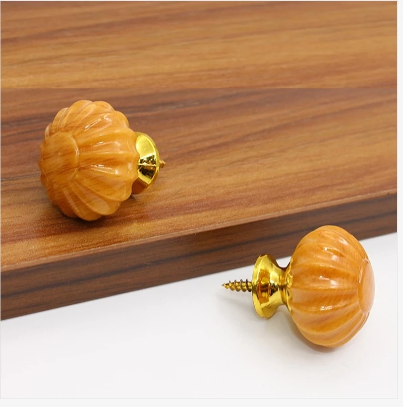 5pc Plastic imitation wood pumpkin handle, single-hole drawer cabinet door cabinet handle, furniture hardware handle