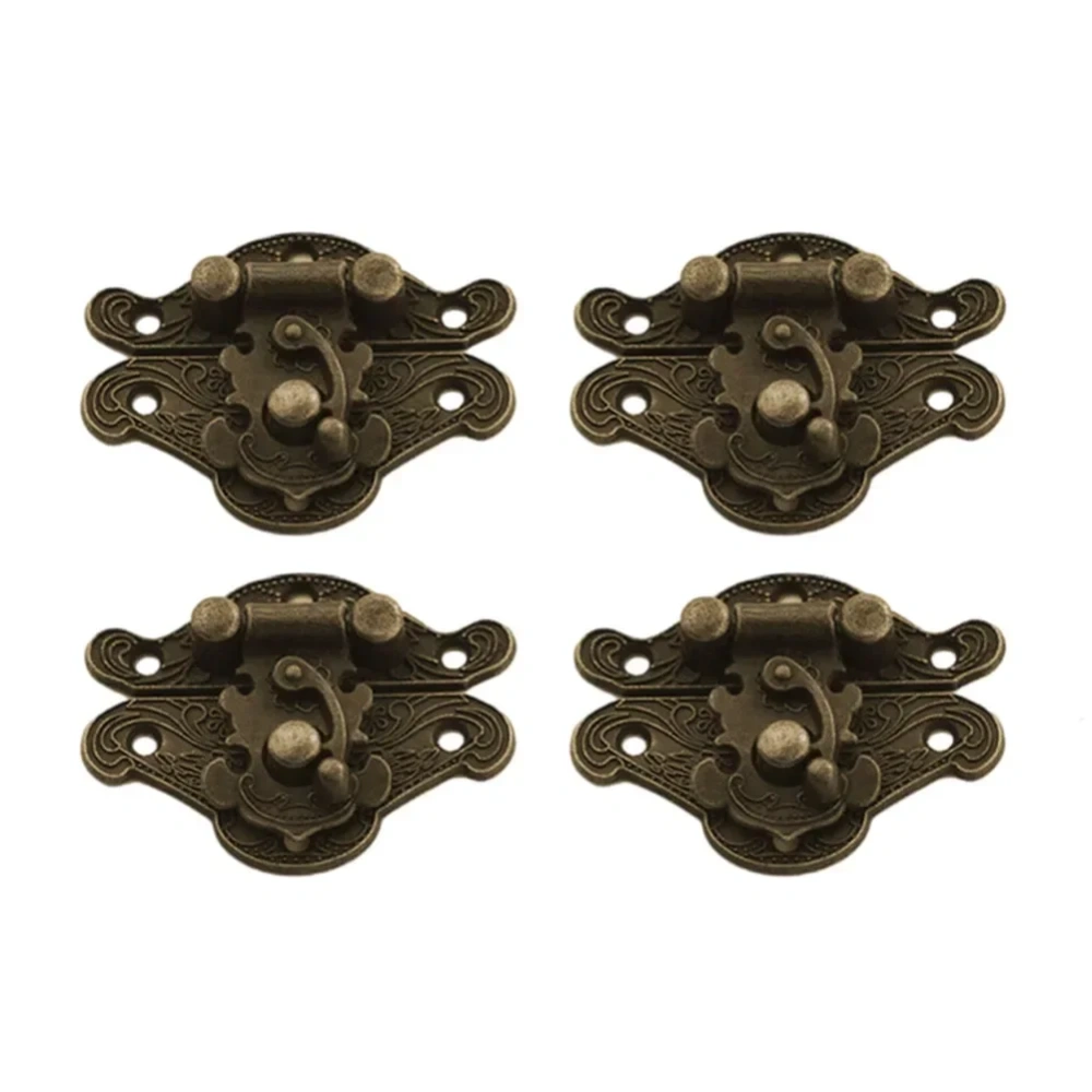 4pcs Wooden Box Latches Buckle Antique Suitcases Luggage Hasp Alloy Wine Box Hinge Buckle Decoration Hardware Accessories