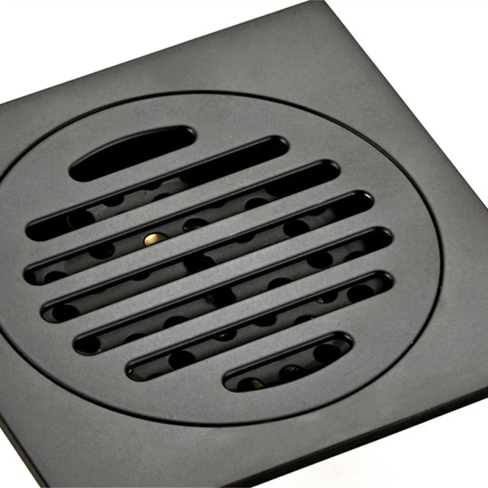 Floor Drain Hotaan Anti-odor Matte Black Bathtub Shower Drainer Floor 10cm Brass Square Floor Shower Drain Waste Grate Drain