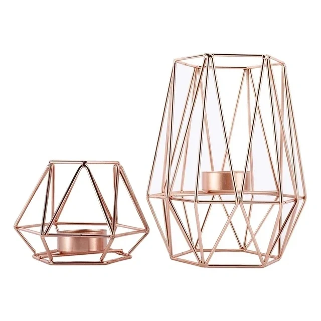 Gold Geometric Metal Tealight Candle Holders for Living & Bathroom Decorations  Centerpieces for Wedding&Dining Mood Candlestick