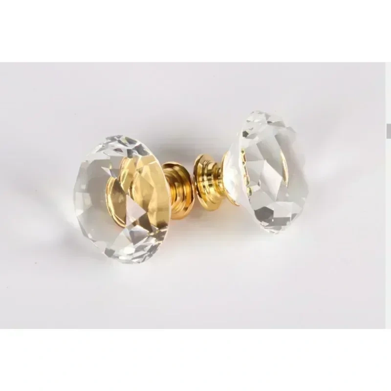 Gold Base Diamond Shape Design Crystal Glass Knobs Cupboard Pulls Drawer Knobs Kitchen Cabinet Handles Furniture Handle luxury