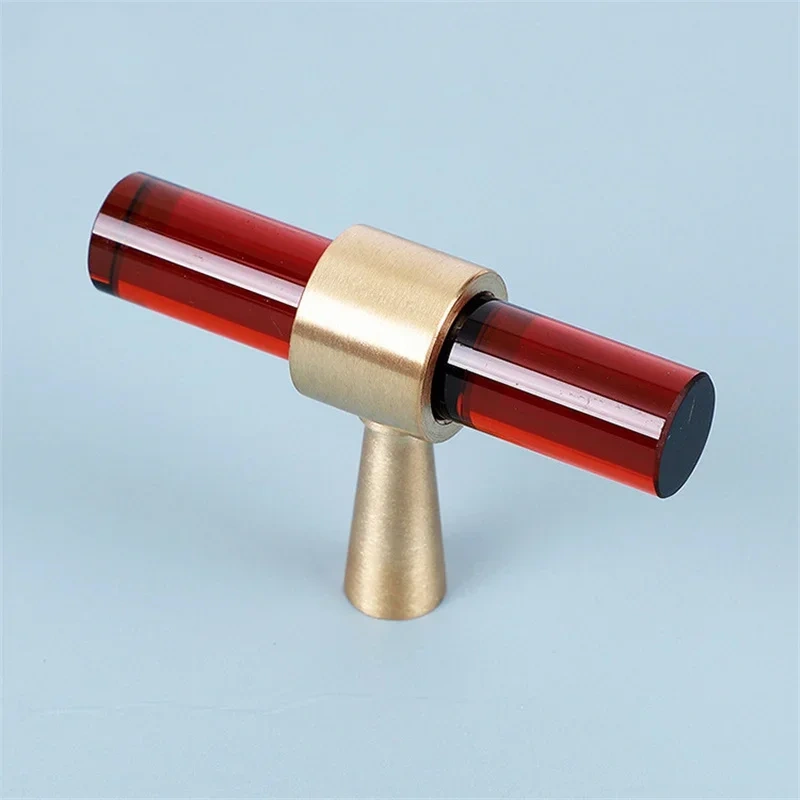 Nordic Creative Brass Natural Crystal Handle INS Clothes Cupboard Door Wardrobe T Bar Knob Furniture DIY Single Hole Handles